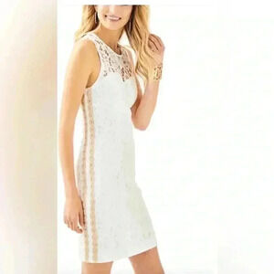 Lilly Pulitzer Mila Corded Gold Lace Shift Dress Womens 0 Sleeveless